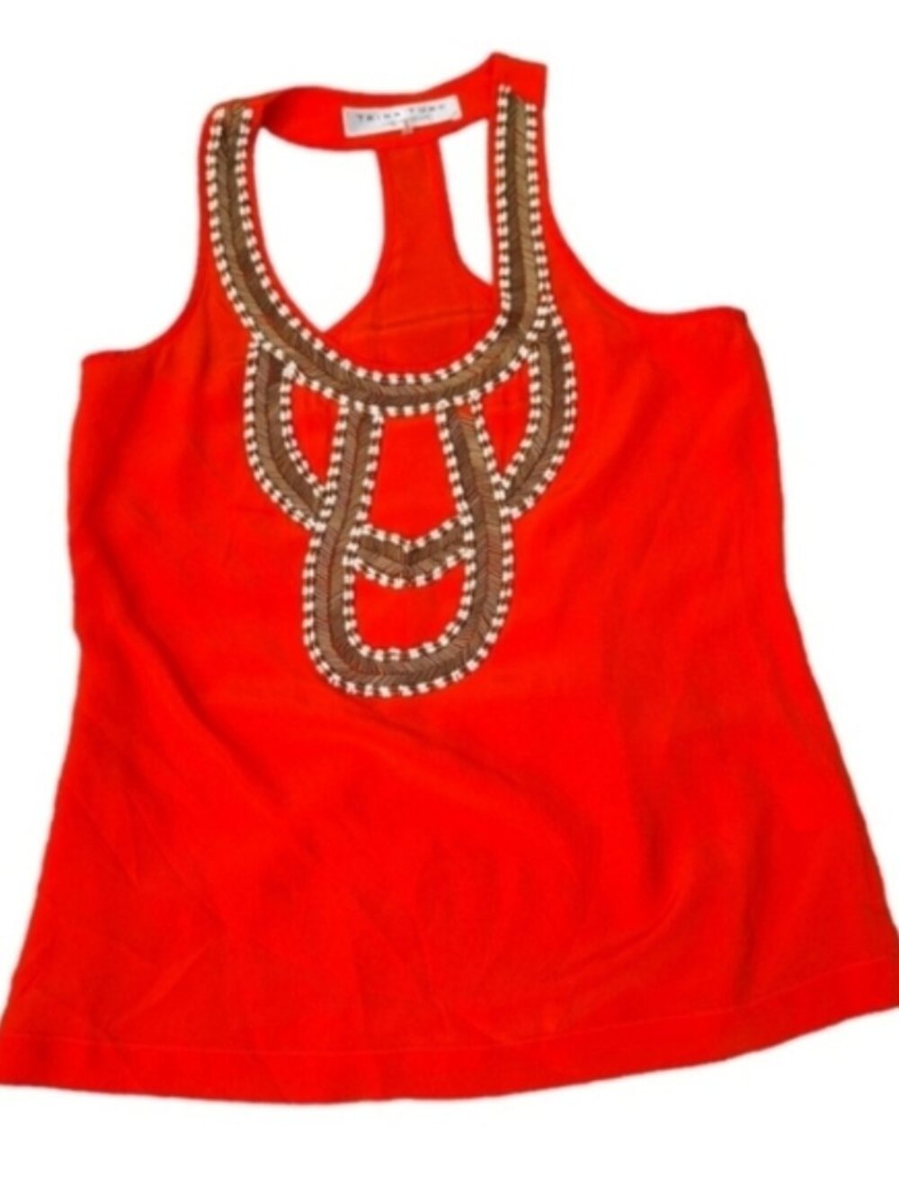 Trina Turk Orange Silk Beaded Racerback Embellished Tank Top XS  Resort Wear